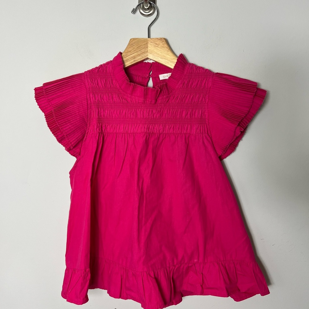Love the Label Poplin Smocked Top Pink Cotton Pleated Bright Size XS 337